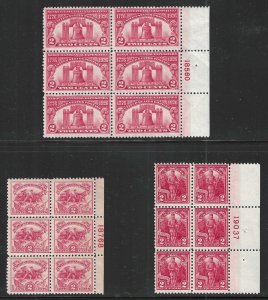 U.S, 1926-1929, Scott #627, 629, 643-646, 654-655 Plate Blocks, Mint, N.H.