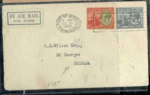 TRINIDAD COVER (P0407B) 1930 KGV 2D+4D A/M TO GRENADA ARRIVAL BACK STAMP 