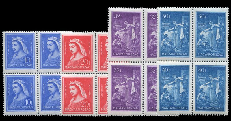 Hungary #458-461, 1932 St. Elizabeth, complete set in blocks of four, never h...