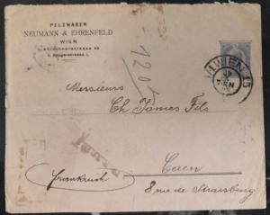 1908 Vienna Austria POstal Stationary Commercial Cover To Caen France