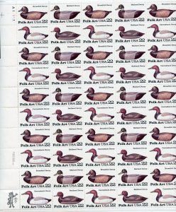 UNITED STATES SCOTT #2138/41 FOLK ART DUCK DECOYS COMPLETE SHEET MINT NH