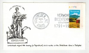 1991 VERMONT BICENTENNIAL 2533 Whit's Covers Variety PICTORIAL & PLATE # SINGLE