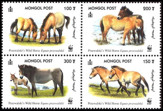 Mongolia WWF Przewalski's Horse 4v in block 2*2 SG#2861-2864 SC#2440 a-d