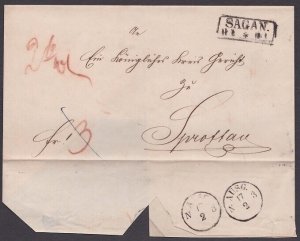 POLAND c1860 cover - folded wrapper SAGAN to Sprottau......................a3172