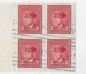 Canada Sc #251a booklet pane of 4 with 2 labels used VF