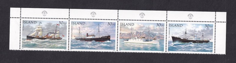 Iceland   #745   MNH 1991  strip of 4       ships