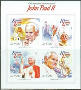 SIERRA LEONE 2015 10th MEMORIAL ANN OF POPE JOHN PAUL II SHEET  IMPERF MINT NH