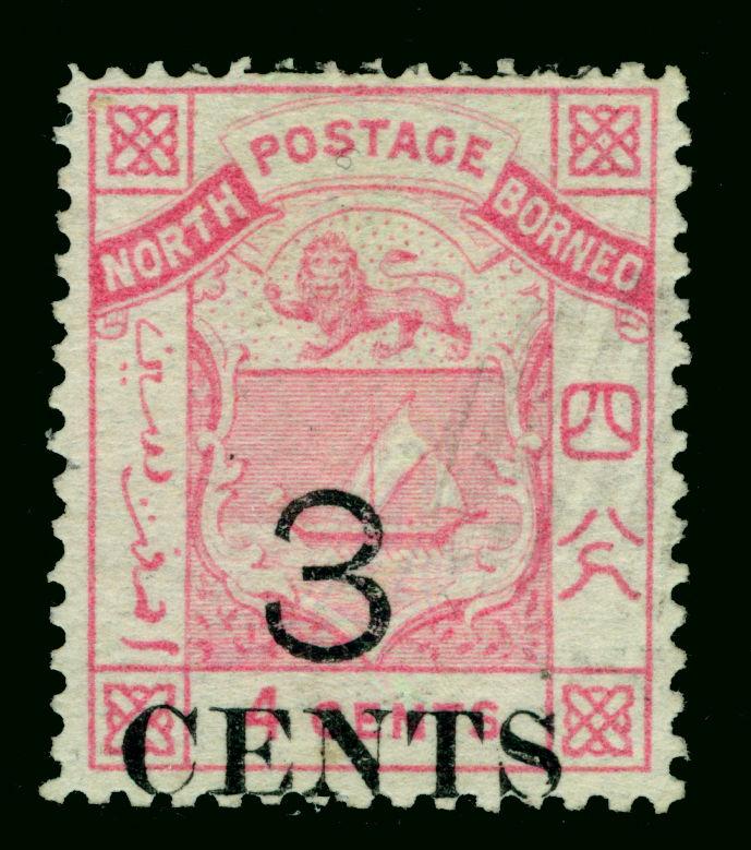 NORTH BORNEO  1886  Coat of Arms  3c /4c rose  Sc# 15 used  VF