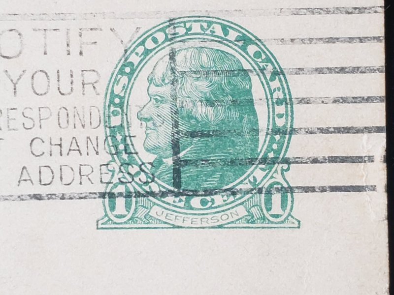 UX27. Jefferson, 1 cent, US Postal Cards.  Cancelled.VF cond.