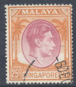 Malaya Singapore Scott 14a - SG25, 1948 George VI 25c Grn Perf 17.1/2 x 18 used