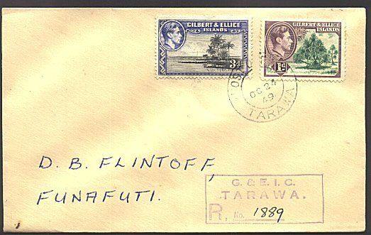 GILBERT & ELLICE IS 1949 Registered cover ex TARAWA........................93300