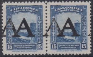 COLOMBIA 1950 AVIANCA Sc C188 PAIR WITH DOUBLE OVERPRINT MNH VF & SCARCE 