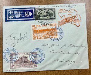 Belgium May 1935  Rocket Mail  cover  Signed by Roberti Pilot