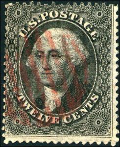 1857 USA George Washington Postage Stamp #36 Catalogue Value $300