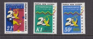 PAPUA NEW GUINEA, 1995 20th. Anniversary of Independence set of 3, mnh.