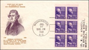 Scott 807a 3 Cents Jefferson Pane Holland FDC Typed Address Planty 807a-8