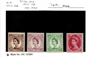 Great Britain, Postage Stamp, #299-302 Mint NH, 1953 Queen Elizabeth (AH)