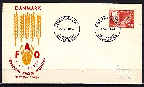 Denmark, Scott cat. 406. F.A.O. Freedom from Hunger. First day cover. ^