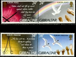 GIBRALTAR Sc#676-679 in pairs 1995 Europa Complete Set OG Mint Hinged