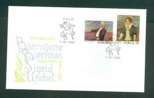 Norway. 1982 FDC Cachet. B.B. +S.U. Sigrid Undset. B. Bjornson. Sc.# 810-811.