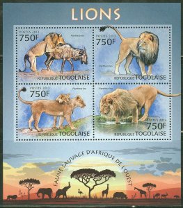 TOGO 2013 WILD ANIMALS OF WEST AFRICA LIONS SHEET