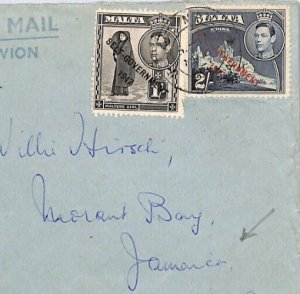 MALTA KGVI Air Mail Cover JAMAICA *Morant Bay* 1947 CDS {samwells-covers}YW45