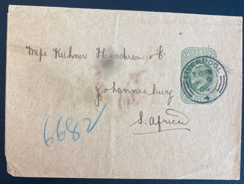 1903 Liverpool England Stationery Advertising Wrapper Cover To South Africa