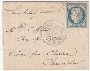 France Ballon Monte:  Le Ville de Paris VF complete folded letter Paris cancel