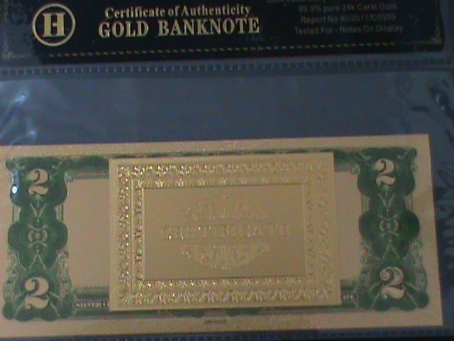 ​UNITED STATES-1899 CAT.#339- 24 KARAT GOLD REPLICA $2 -VF WITH CERTIFICATE