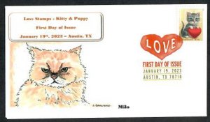 5745 - FDC - Love – Kitten and Heart - Wally Jr Cachet - Milo -DCP
