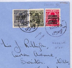 EGYPT Air Mail Cover *DOUBLE OVERPRINT* ERROR 13m FAROUK 1953 Swindon PJ213