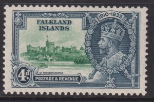 Sc# 79 Falkland Islands 1935 KGV Silver Jubilee 4 Pence issue MLH CV $24.00