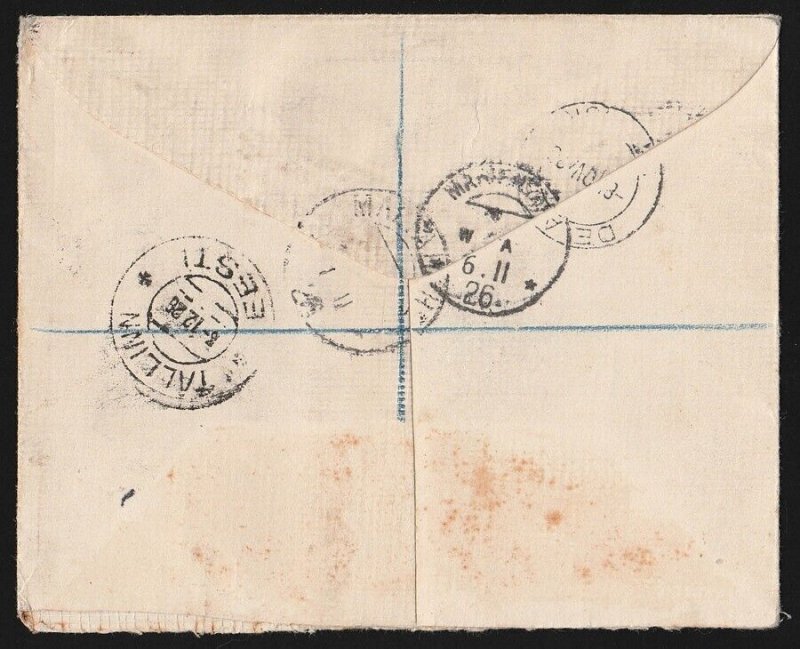 SOUTH WEST AFRICA 1926 Registered cover franked KGV. To Estonia.