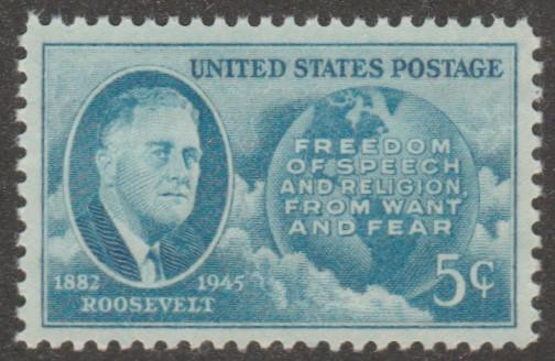 USA stamp, Scott#933, mnh, President Roosevelt, long stamp, sky blue, #MAO47