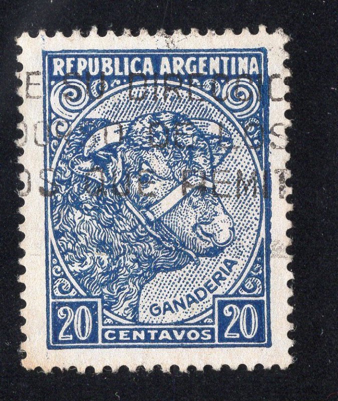 Argentina 1951 20c blue Bull, Scott 440 used, value = 25c