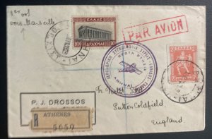 1929 Athens Greece Airmail First flight Cover FFC to Sutton Coldfield England