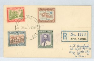 Samoa (Western Samoa) 181-84 1939 Complete set FDC registered Apia-Seattle - NY on postal card.