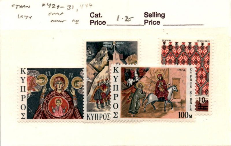 Cyprus, Postage Stamp, #429-431 Mint NH, 1974 Christmas (AB)