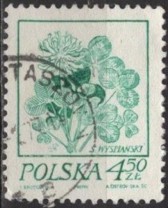 Poland 2022 (used, Taszów postmark) 4.50z clover by Wyspiański (1974)