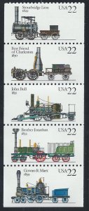 2362-66,   22c  Locomotives BOOKLET PANE, Mint NH OG  VF