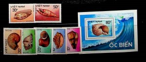 NORTH VIET NAM Sc 1916-23 NH SET+S/S OF 1988 - SHELLS - (AS23)