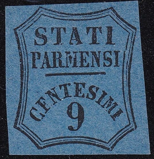 1853 PARMA Postage due for Newspapers n . 2a 9 c. dark blue Cert. Bolaffi MLH /