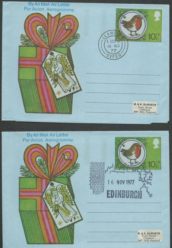 Great Britain  Christmas 1977 Aerogramme FDC (2) VF