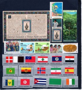 UNITED NATIONS NY 1988 COMPLETE YEAR SET OF 26 STAMPS, 5 SHEETS & S/S MNH