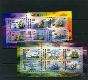 IVORY COAST 2013 SAILING SHIPS 2 SHEETS OF 6 STAMPS MNH 