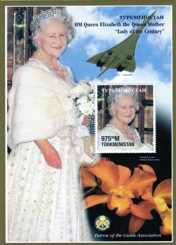 Turkmenistan 1998Queen Mother/Concorde/Orchids/Scouts SS MNH