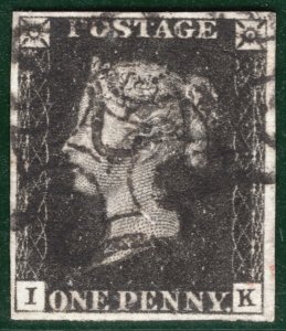 GB PENNY BLACK 1840 QV SG.2 1d Plate 8 (IK) *STATE 1* & VARIETY Cat £650 REDG31