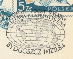 Poland 1984 Card Special Cancellation Stamp Exhibition Map Globe