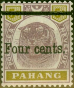 Pahang 1899 4c on 5c Dull Purple & Olive-Yellow SG28 Fine MM Fine LMM