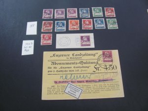 SWITZERLAND 1914-1930 USED SC 167-180+ STAMPED CARD VF/XF  (188)